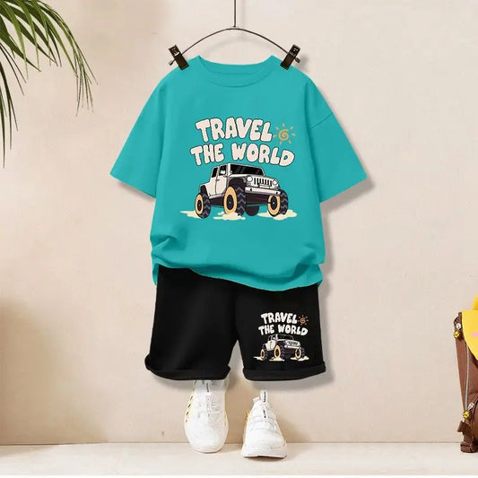Summer Baby Boy Clothes Set Children Girls Cartoon Printed T-shirts and Shorts 2 Pieces Suit Kid Short Sleeve Top Bottom Outfits