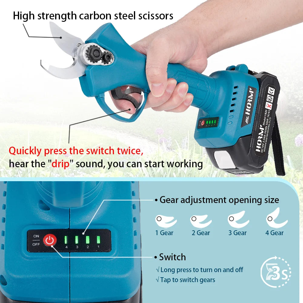 Brushless Electric Scissors Pruning Shears 4 Gear Garden Pruner Cutter Shrub Branch Pruning For Makita 18V Battery 700W 10-30mm
