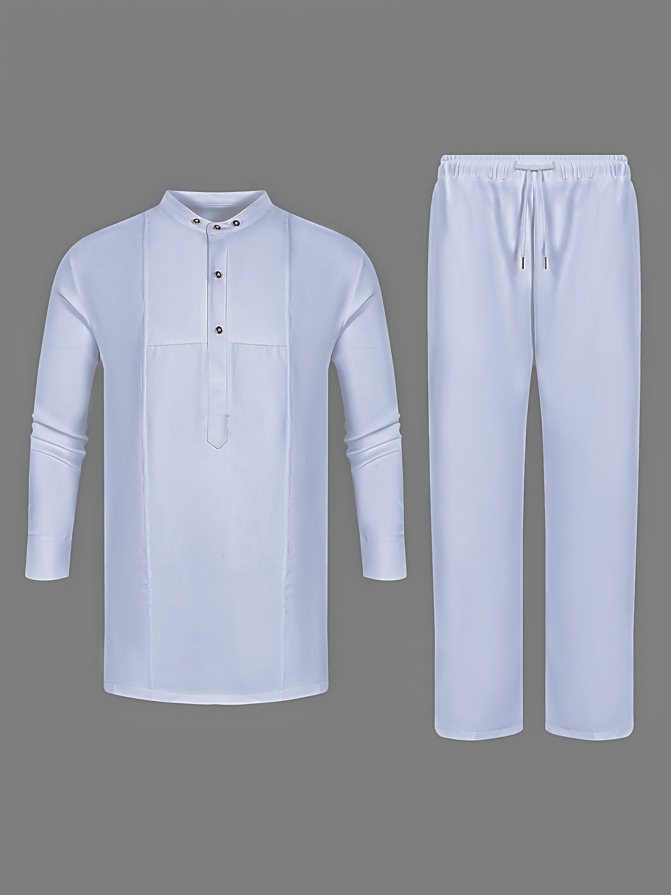 Men'S White Dashiki 2pcs Set, Special Neckline Detail & Tailored Fit, Clean Cut, Long Sleeve Shirt + Easy-Fit Pants, African-Inspired Style For Streetwear, Weddings & Cultural Events