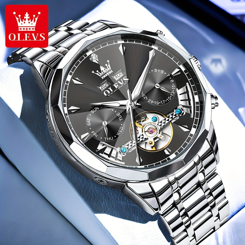 [OLEVS Luxury Men's Watch] OLEVS Luxury Automatic Mechanical Watches For Men | Stainless Steel, Luminous, High Quality, Fashion, Best Selling, Classic, Original, New Trend, Without Battery