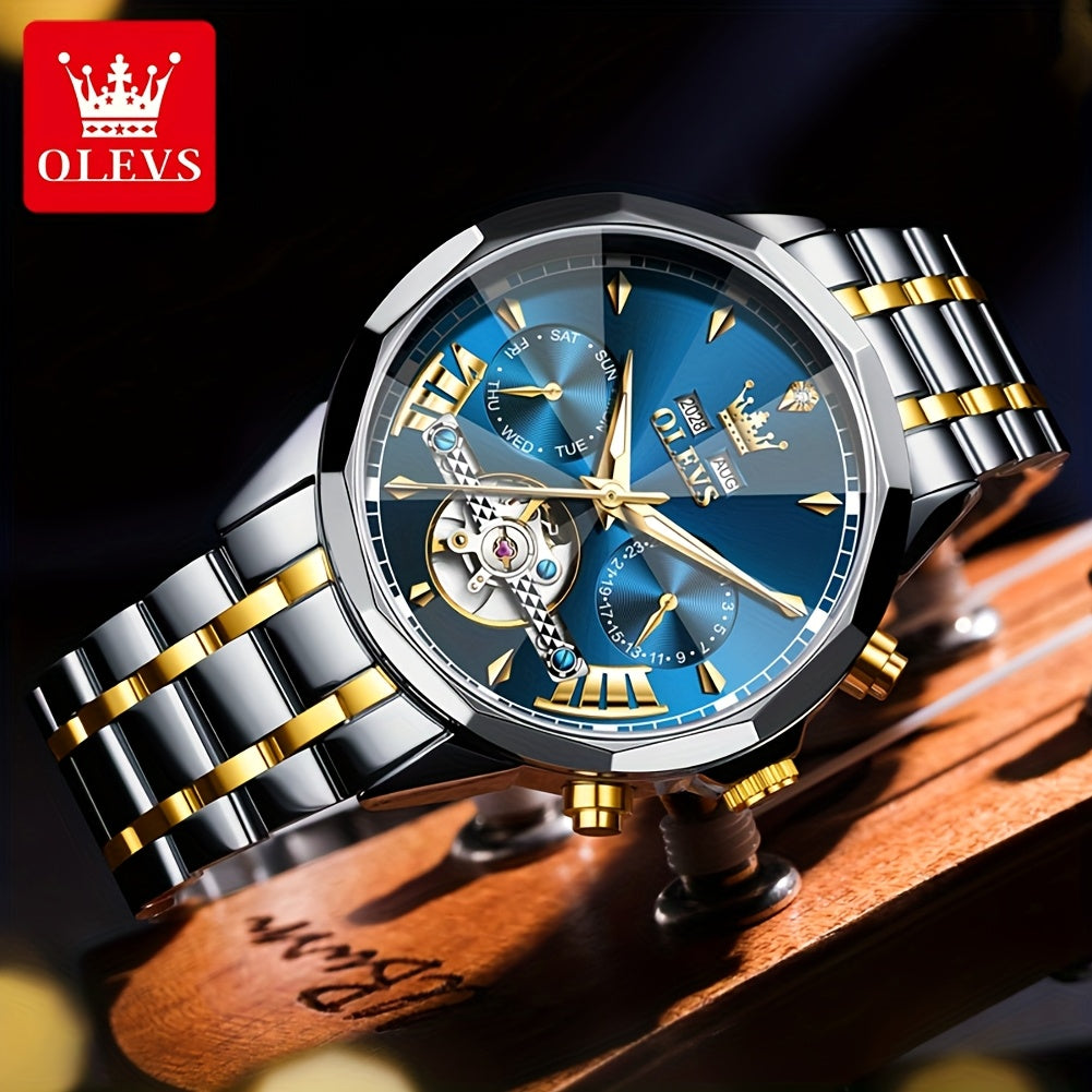 [OLEVS Luxury Men's Watch] OLEVS Luxury Automatic Mechanical Watches For Men | Stainless Steel, Luminous, High Quality, Fashion, Best Selling, Classic, Original, New Trend, Without Battery