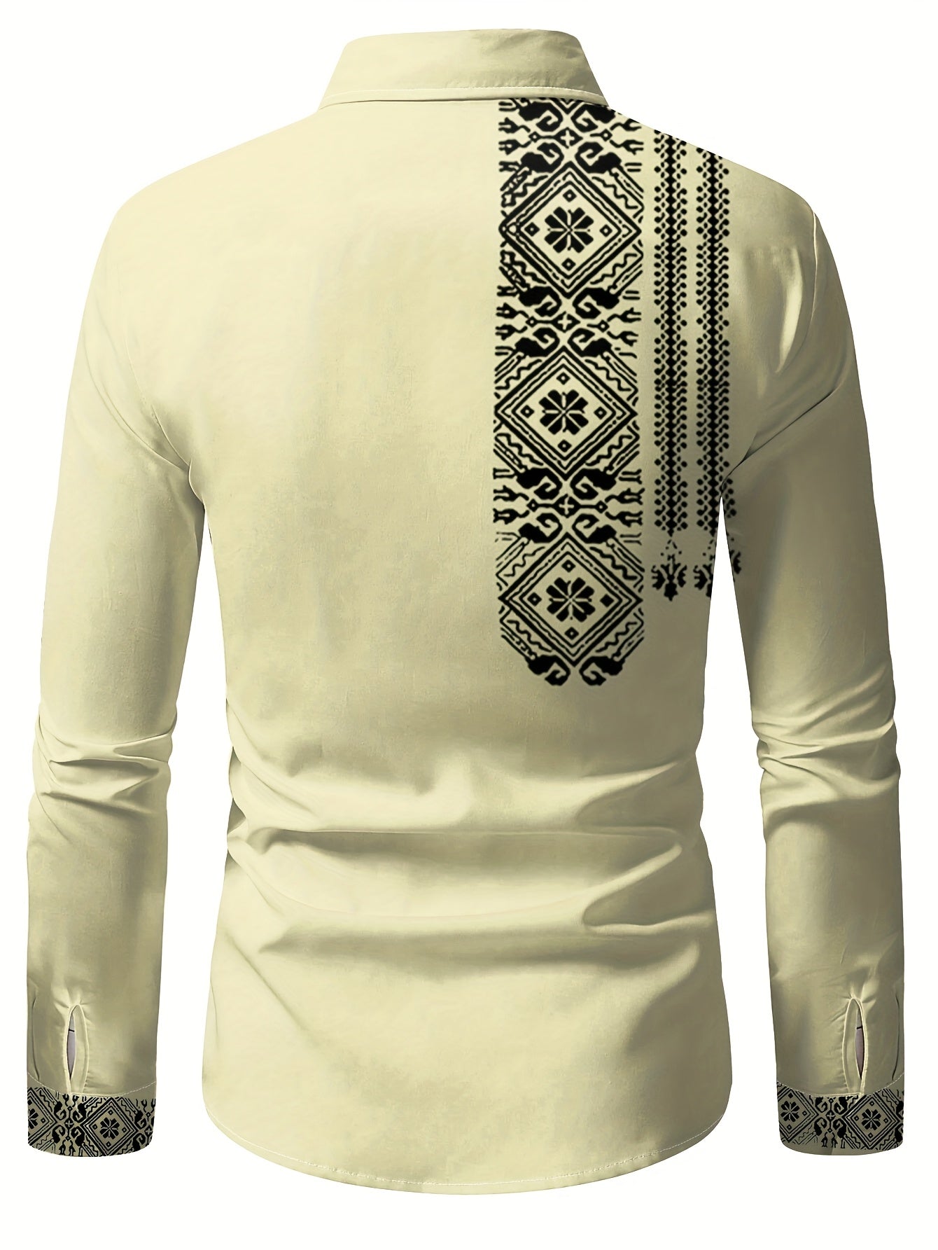 Men's Retro Floral Button-Up Shirt – Black & White Long Sleeve, Breathable Polyester, Regular Fit for Casual & Semi-Formal Looks