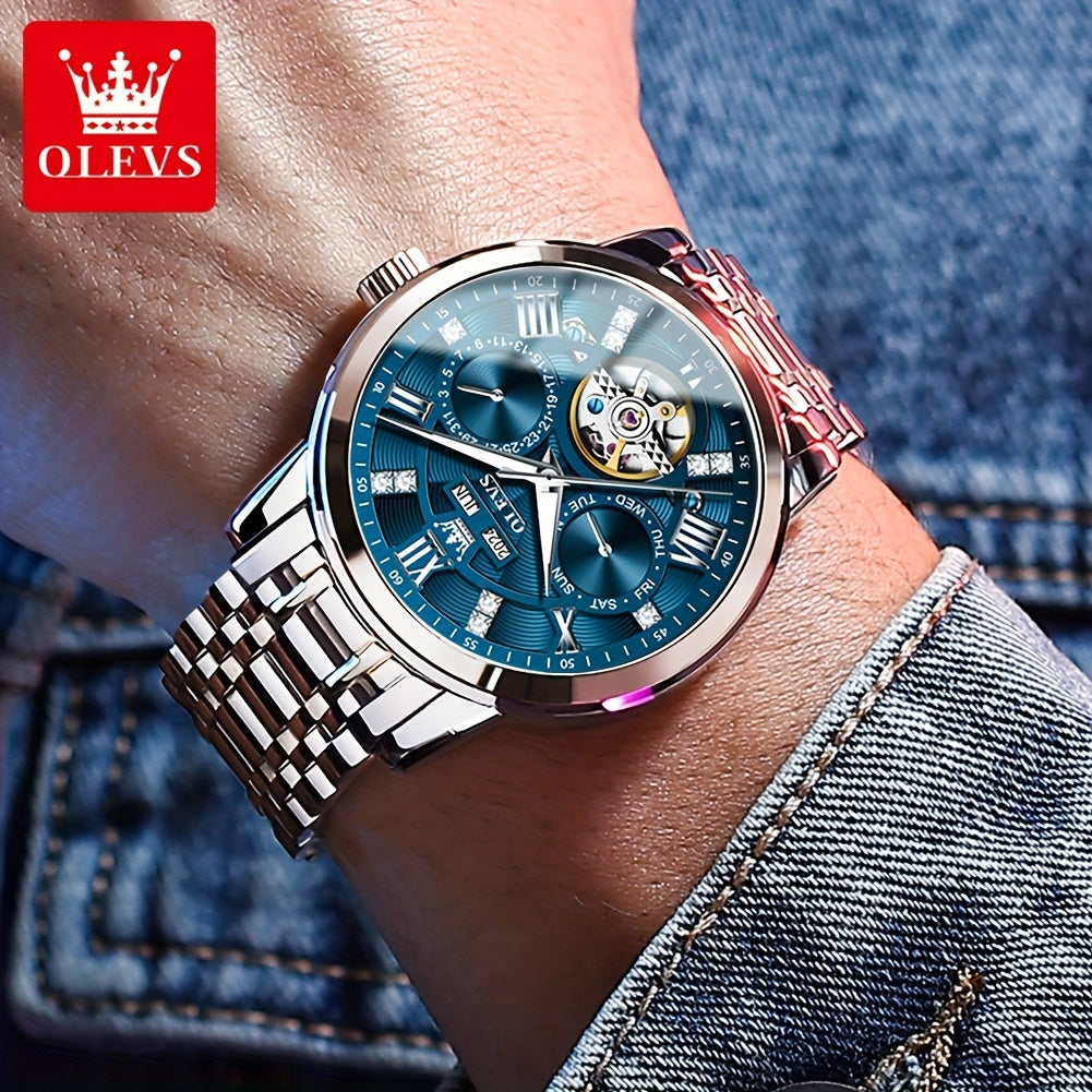 [OLEVS Luxury Automatic Watches] OLEVS Luxury Stainless Steel Automatic Mechanical Watches For Men - High Quality, Classic Business Fashion, Best Selling, Casual Wrist Watches Without Battery