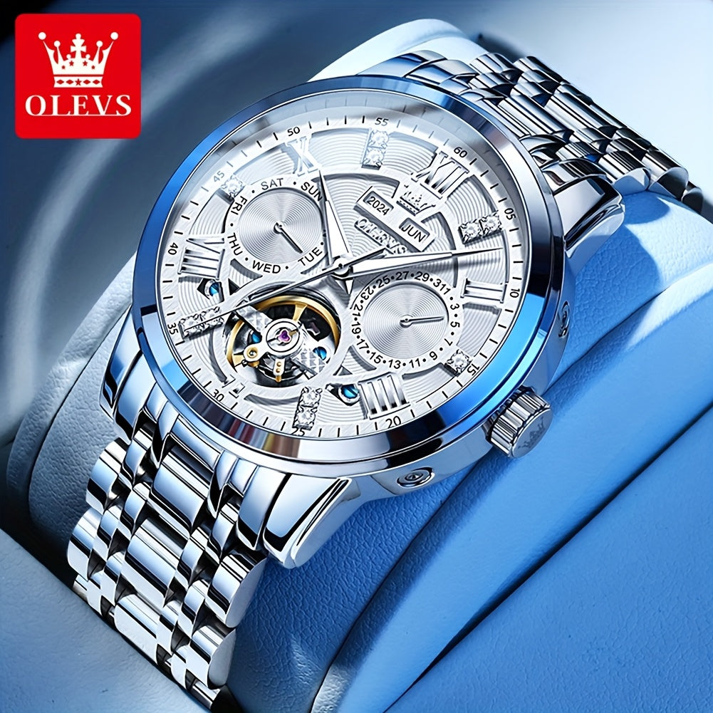 [OLEVS Luxury Automatic Watches] OLEVS Luxury Stainless Steel Automatic Mechanical Watches For Men - High Quality, Classic Business Fashion, Best Selling, Casual Wrist Watches Without Battery