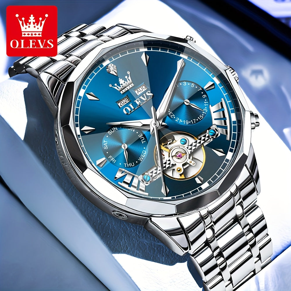 [OLEVS Luxury Men's Watch] OLEVS Luxury Automatic Mechanical Watches For Men | Stainless Steel, Luminous, High Quality, Fashion, Best Selling, Classic, Original, New Trend, Without Battery