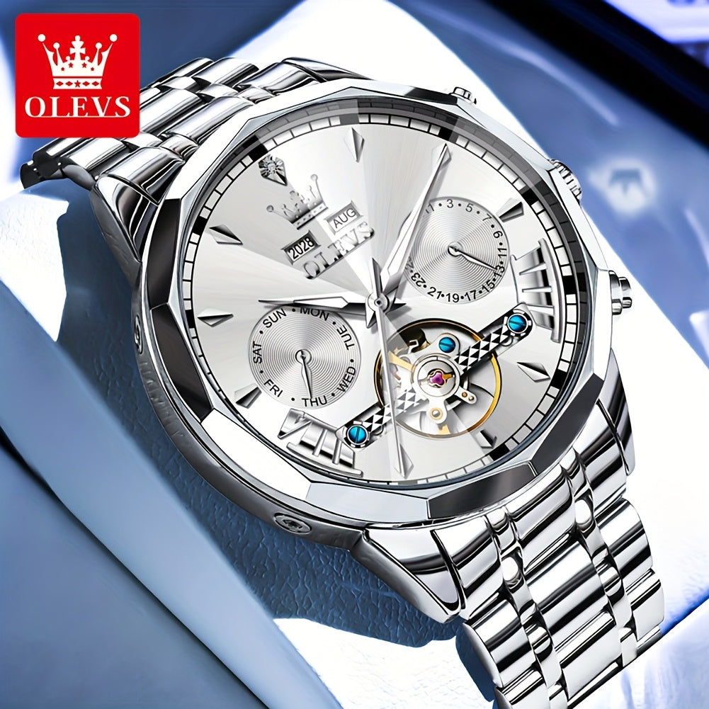 [OLEVS Luxury Men's Watch] OLEVS Luxury Automatic Mechanical Watches For Men | Stainless Steel, Luminous, High Quality, Fashion, Best Selling, Classic, Original, New Trend, Without Battery