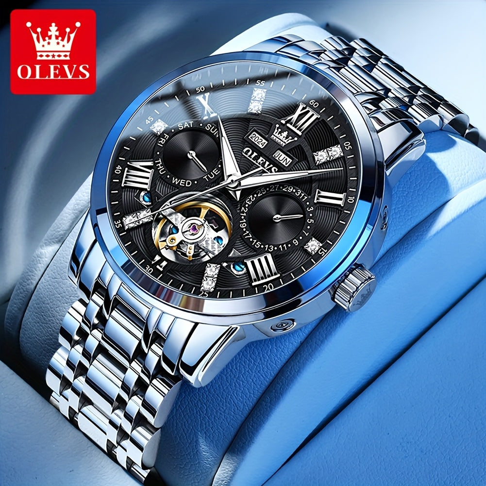 [OLEVS Luxury Automatic Watches] OLEVS Luxury Stainless Steel Automatic Mechanical Watches For Men - High Quality, Classic Business Fashion, Best Selling, Casual Wrist Watches Without Battery