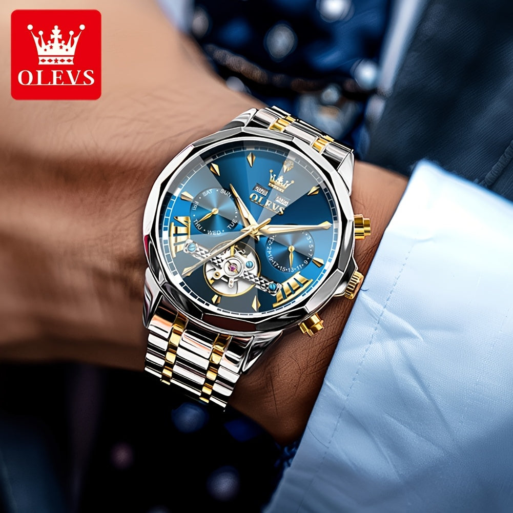 [OLEVS Luxury Men's Watch] OLEVS Luxury Automatic Mechanical Watches For Men | Stainless Steel, Luminous, High Quality, Fashion, Best Selling, Classic, Original, New Trend, Without Battery