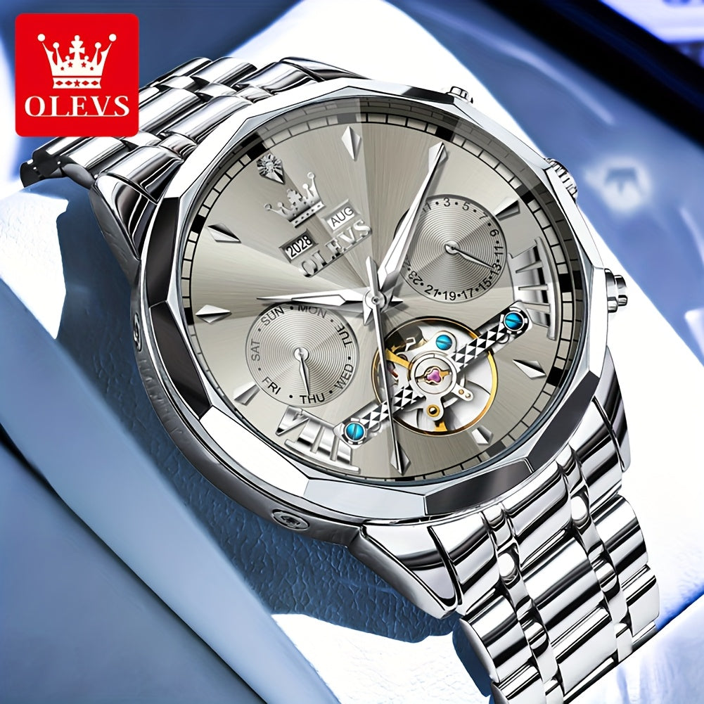 [OLEVS Luxury Men's Watch] OLEVS Luxury Automatic Mechanical Watches For Men | Stainless Steel, Luminous, High Quality, Fashion, Best Selling, Classic, Original, New Trend, Without Battery