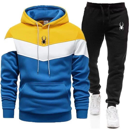 Men's Patchwork Hooded Sweatshirt Hoodies Clothing Casual Loose Fleece Warm Streetwear Male Fashion Autumn Winter Sports Outwear