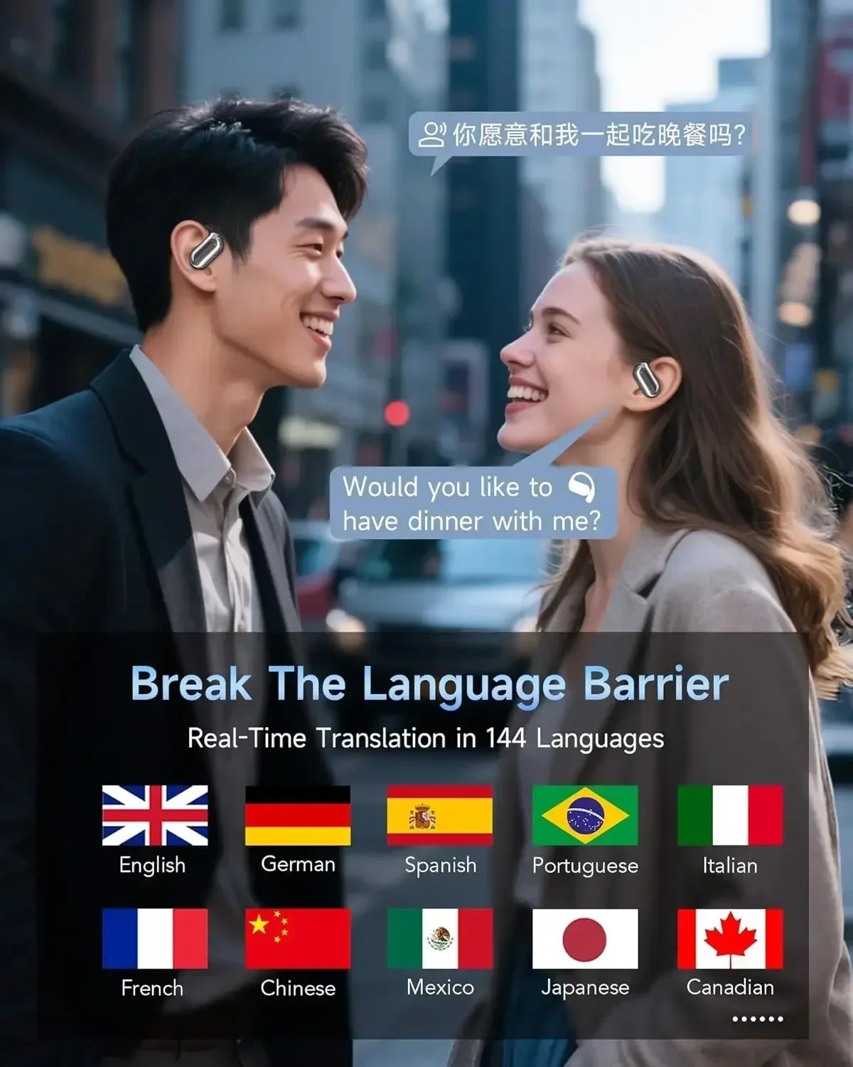 OWS AI Language Translation Earphone for Business Travel Real Time Translator Earbuds with 144 Online Languages 3 in 1 Ear Buds