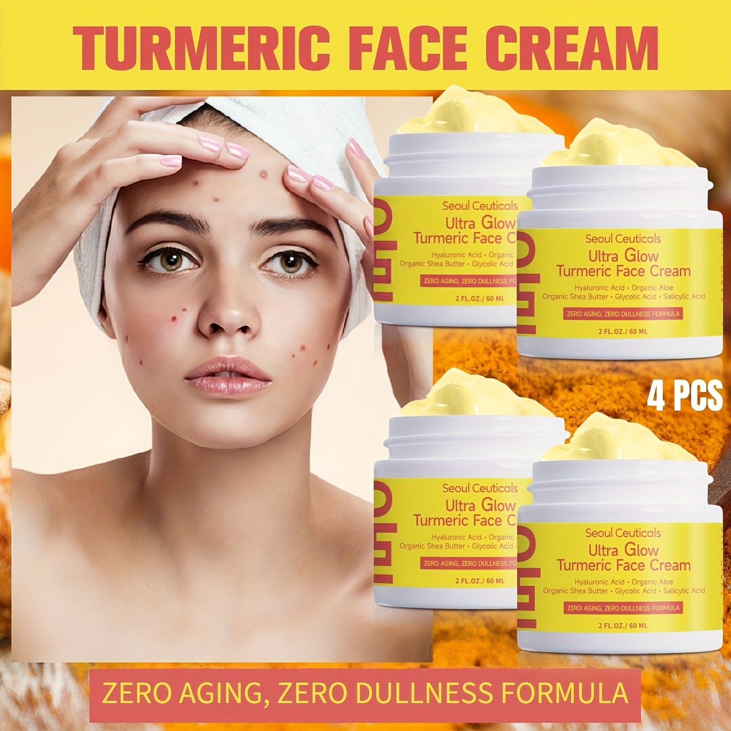 , Contains Turme4pcs Salicylic Acid Turmeric Face Creamric, Aloe Vera, Ganoderma Lucidum, Salicylic Acid, Deeply Moisturizes And Nourishes The Skin, Making It Look Non-greasy, Smooth And Moisturizing Cream 2.03oz/1pc, Ideal F