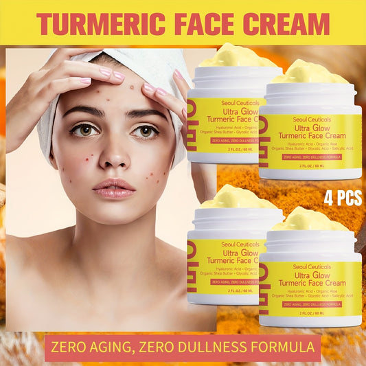 , Contains Turme4pcs Salicylic Acid Turmeric Face Creamric, Aloe Vera, Ganoderma Lucidum, Salicylic Acid, Deeply Moisturizes And Nourishes The Skin, Making It Look Non-greasy, Smooth And Moisturizing Cream 2.03oz/1pc, Ideal F