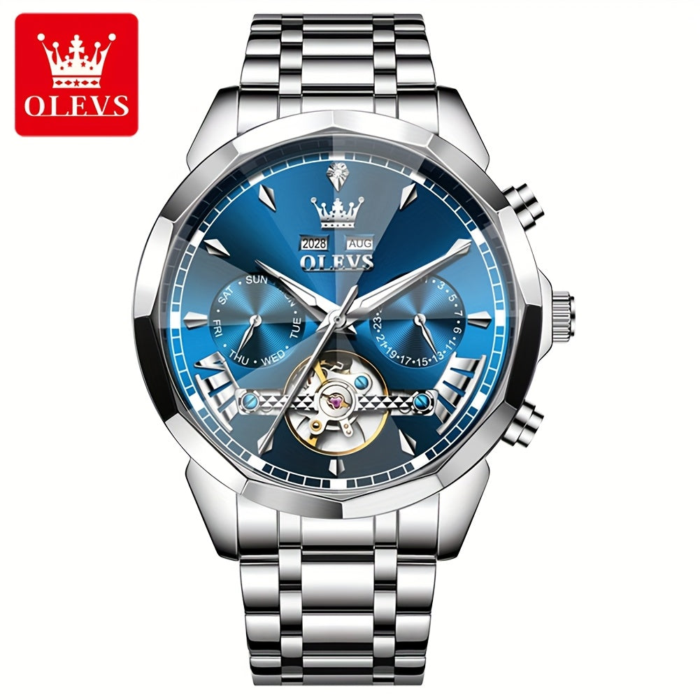 [OLEVS Luxury Men's Watch] OLEVS Luxury Automatic Mechanical Watches For Men | Stainless Steel, Luminous, High Quality, Fashion, Best Selling, Classic, Original, New Trend, Without Battery