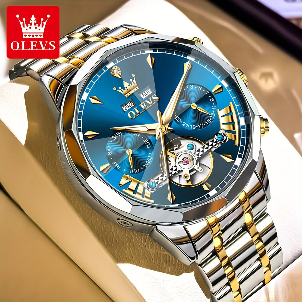 [OLEVS Luxury Men's Watch] OLEVS Luxury Automatic Mechanical Watches For Men | Stainless Steel, Luminous, High Quality, Fashion, Best Selling, Classic, Original, New Trend, Without Battery
