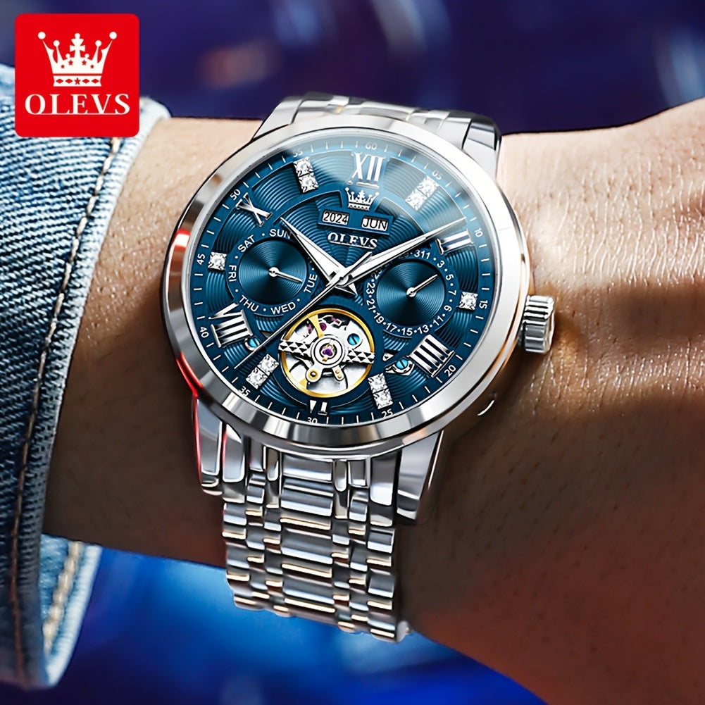 [OLEVS Luxury Automatic Watches] OLEVS Luxury Stainless Steel Automatic Mechanical Watches For Men - High Quality, Classic Business Fashion, Best Selling, Casual Wrist Watches Without Battery