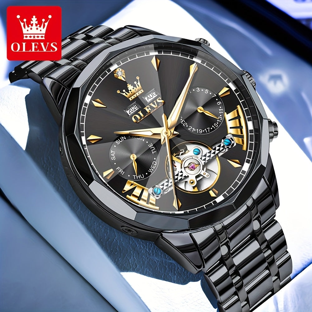 [OLEVS Luxury Men's Watch] OLEVS Luxury Automatic Mechanical Watches For Men | Stainless Steel, Luminous, High Quality, Fashion, Best Selling, Classic, Original, New Trend, Without Battery