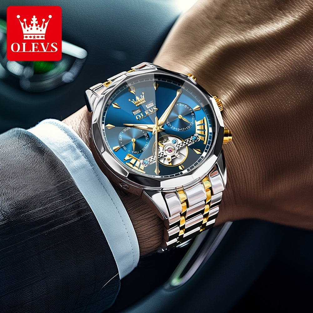 [OLEVS Luxury Men's Watch] OLEVS Luxury Automatic Mechanical Watches For Men | Stainless Steel, Luminous, High Quality, Fashion, Best Selling, Classic, Original, New Trend, Without Battery